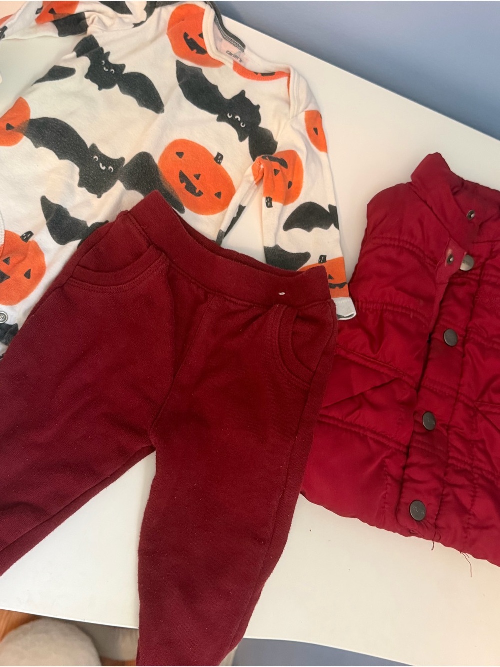 Kenneth Cole Reaction Pumpkin & Bat Bodysuit with Burgundy Pants and Vest